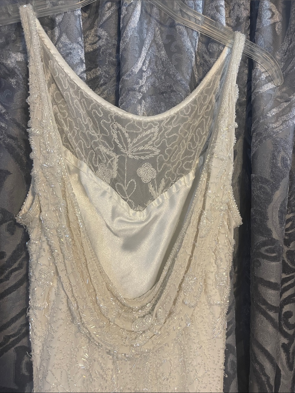 Elegant Scala Ivory Beaded Slip Dress - Women's Formal Evening or Wedding Gown - Picture 5 of 13